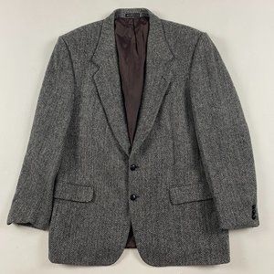 Vintage Harris Tweed Herringbone Tweed Wool Blazer Sport Coat Mens 44 Gray Black